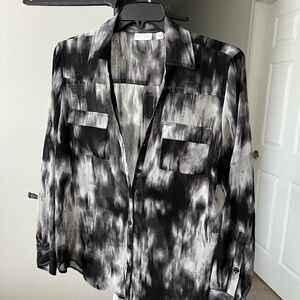 New York & Company Black and Gray Casual Button Down Shirt